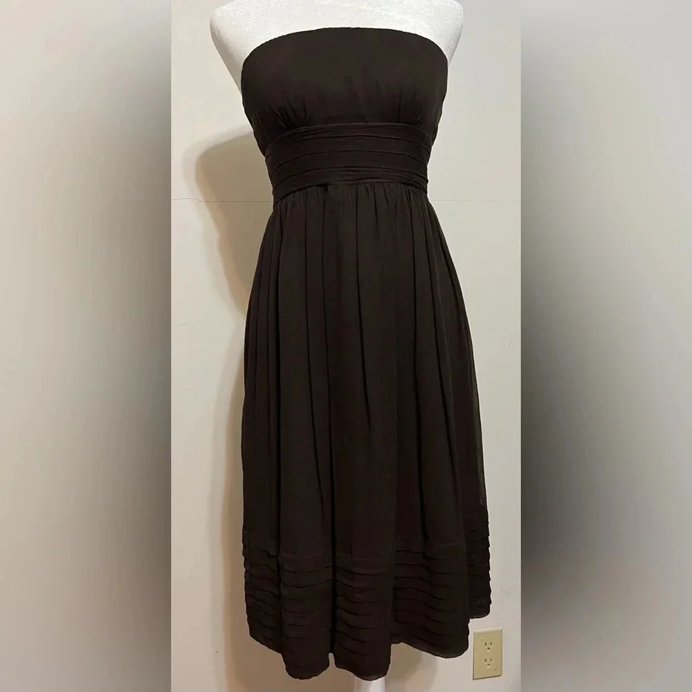 J. Crew Strapless Silk Chiffon Dress. Size 0.  Chocolate brown